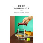 新易达文具-杯具熊儿童吸管杯方形水杯夏季女孩男孩上学便携背带防摔宝宝水壶