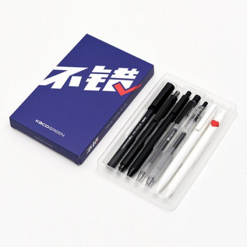B KACO 不错套装0.5黑芯黑色按动中性笔7支装黑笔磨砂杆高颜值碳素笔签字笔套装