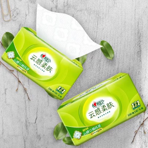 心相印云感系列100抽三层立体压花塑装纸面巾