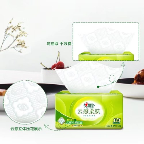 心相印云感系列100抽三层立体压花塑装纸面巾