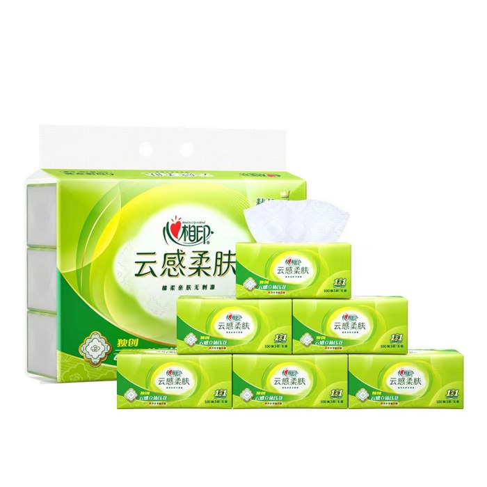 心相印云感系列100抽三层立体压花塑装纸面巾
