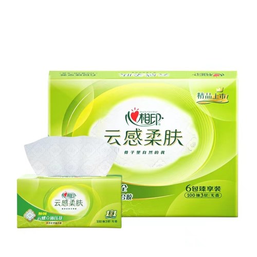 心相印云感系列100抽三层立体压花塑装纸面巾