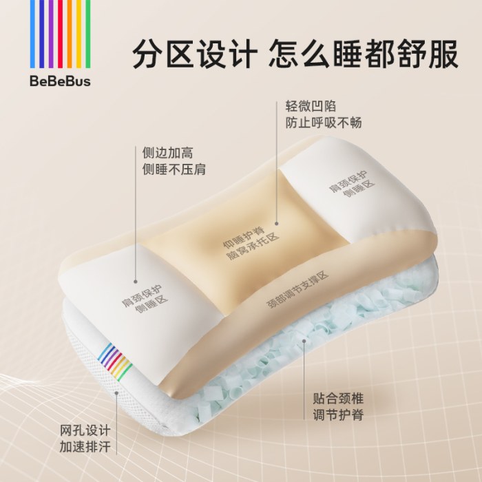 BeBeBus儿童枕头1-3岁6-10岁以上婴儿枕宝宝四季通用小学生专用