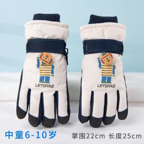 男童冬季滑雪手套儿童保暖加绒东北玩雪男孩五指防滑防风学生卡通