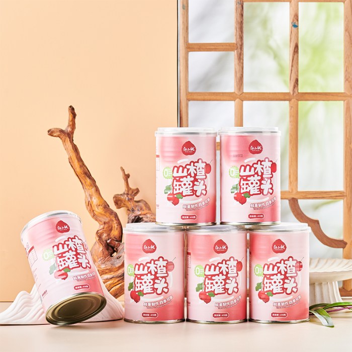 山楂罐头 果肉细腻 口感鲜嫩（410g*6罐 白小桃）