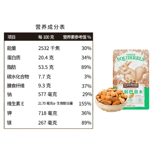 三只松鼠手剥巴旦木120g/袋