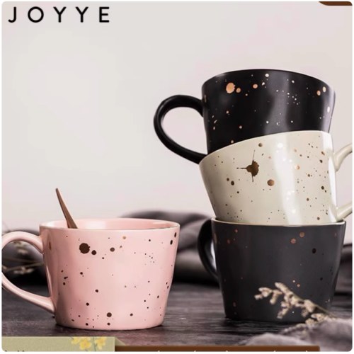 JOYYE咖啡杯陶瓷马克杯泼墨杯子-粉色