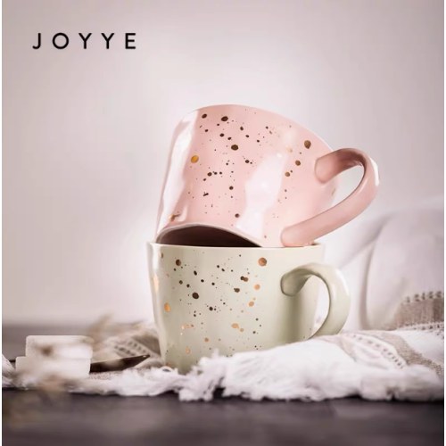 JOYYE咖啡杯陶瓷马克杯泼墨杯子-粉色