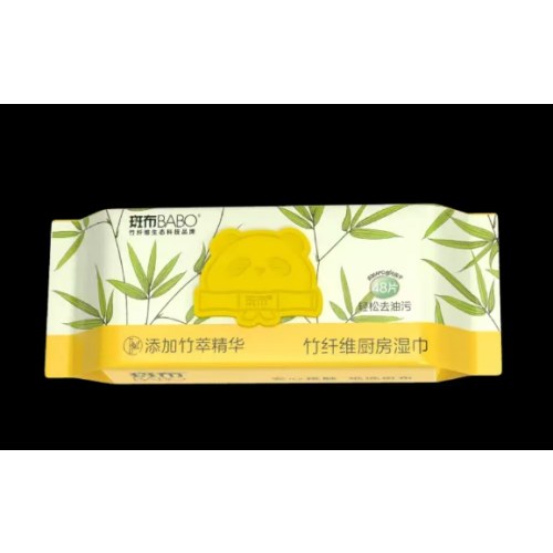 斑布厨房湿巾48抽*3竹纤维湿纸巾清洁湿巾加大加厚 吸油去污箱装*3箱