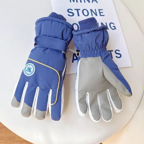 C5857大童雪树标滑雪五指手套-蓝色