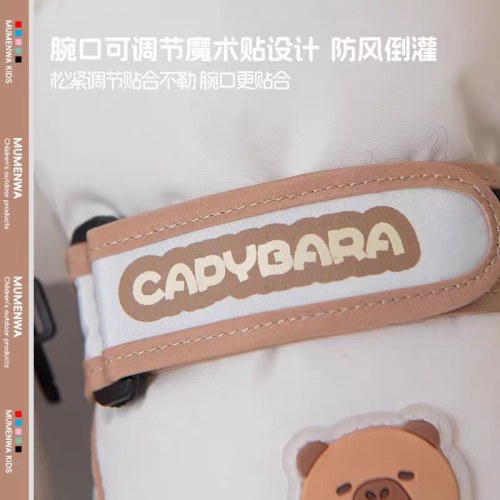 C5859大童蛋糕豚豚滑雪五指手套-栗棕色