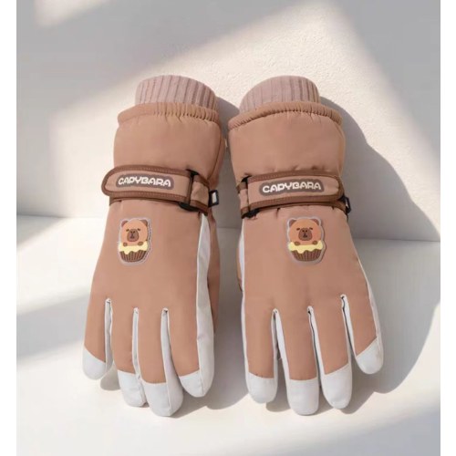 C5859大童蛋糕豚豚滑雪五指手套-栗棕色