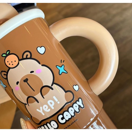 CH-8519卡皮巴拉搪胶桌面手柄杯575ml(深咖）