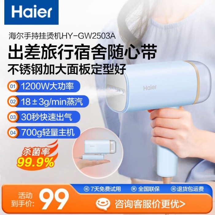 海尔（Haier）手持小型挂烫机 蒸汽电熨斗HY-GW2503A