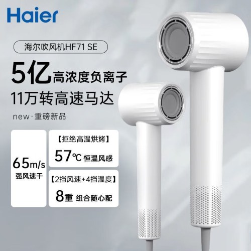 海尔高速吹风机家用负离子护发电吹风筒大风量速干HF61（弦乐白）