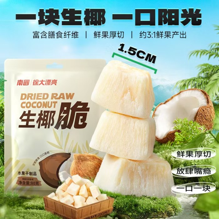 南国生椰脆椰子肉干50g袋装海南特产香烤椰子脆片