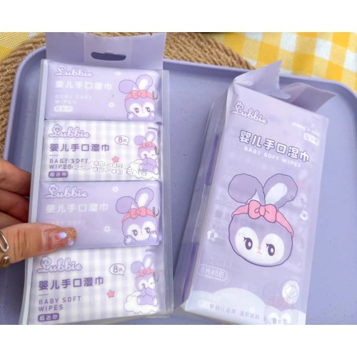 XZ-127022紫星兔8片8连包超迷你婴儿手口湿巾