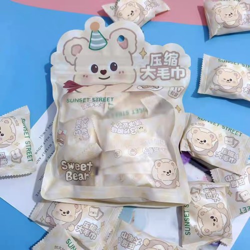 CMJ-095甜品熊系列一次性压缩大毛巾（10粒装）