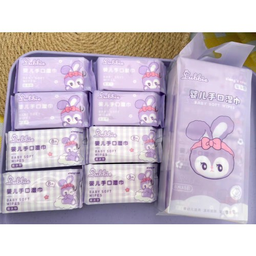 XZ-127022紫星兔8片8连包超迷你婴儿手口湿巾