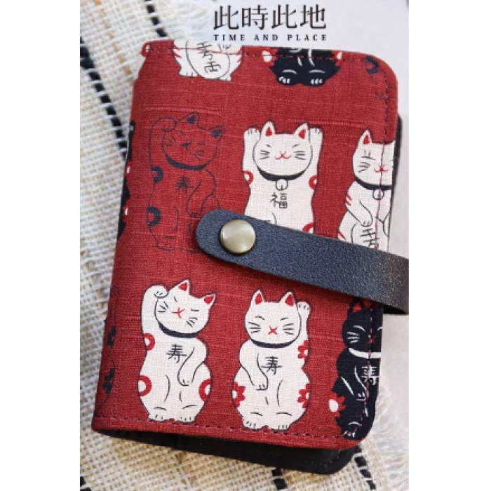 布艺收纳卡夹招财猫红