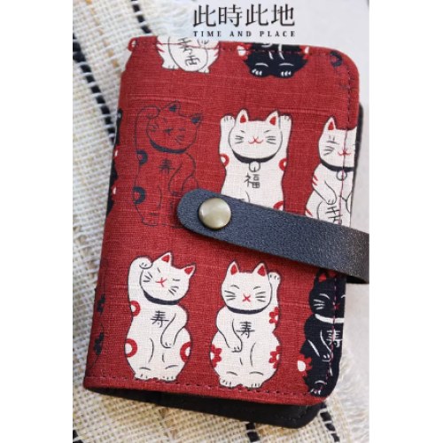布艺收纳卡夹招财猫红