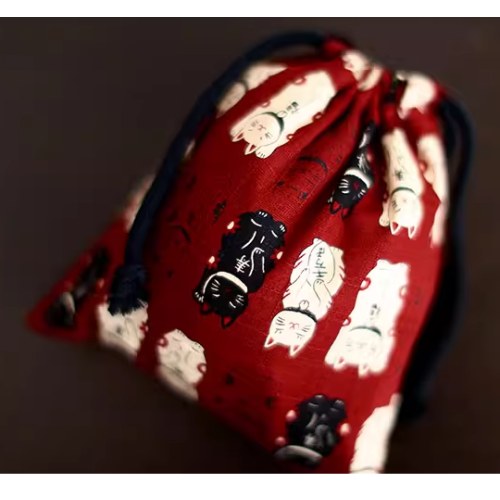 束口袋-招财猫红