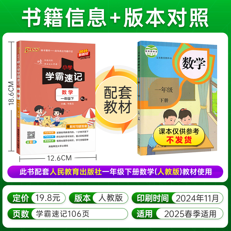 小学学霸速记-数学一年级(2026春下)(RJ版)(全彩版)