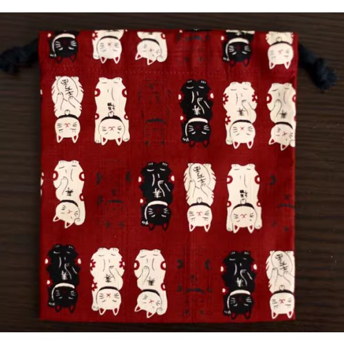 束口袋-招财猫红