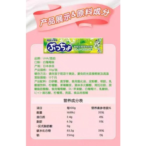 悠哈-普超白葡萄味软糖50g（一支）